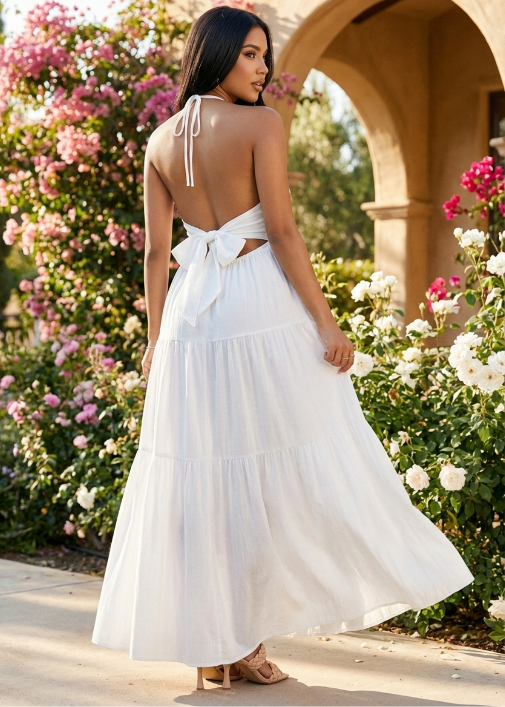 Sofia Backless Halter Bow Dress